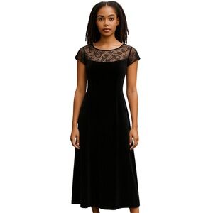 Amanda Lane Dress Womens 8 Black Velvet Lace Whimsigoth Y2K RegencyCore Vintage